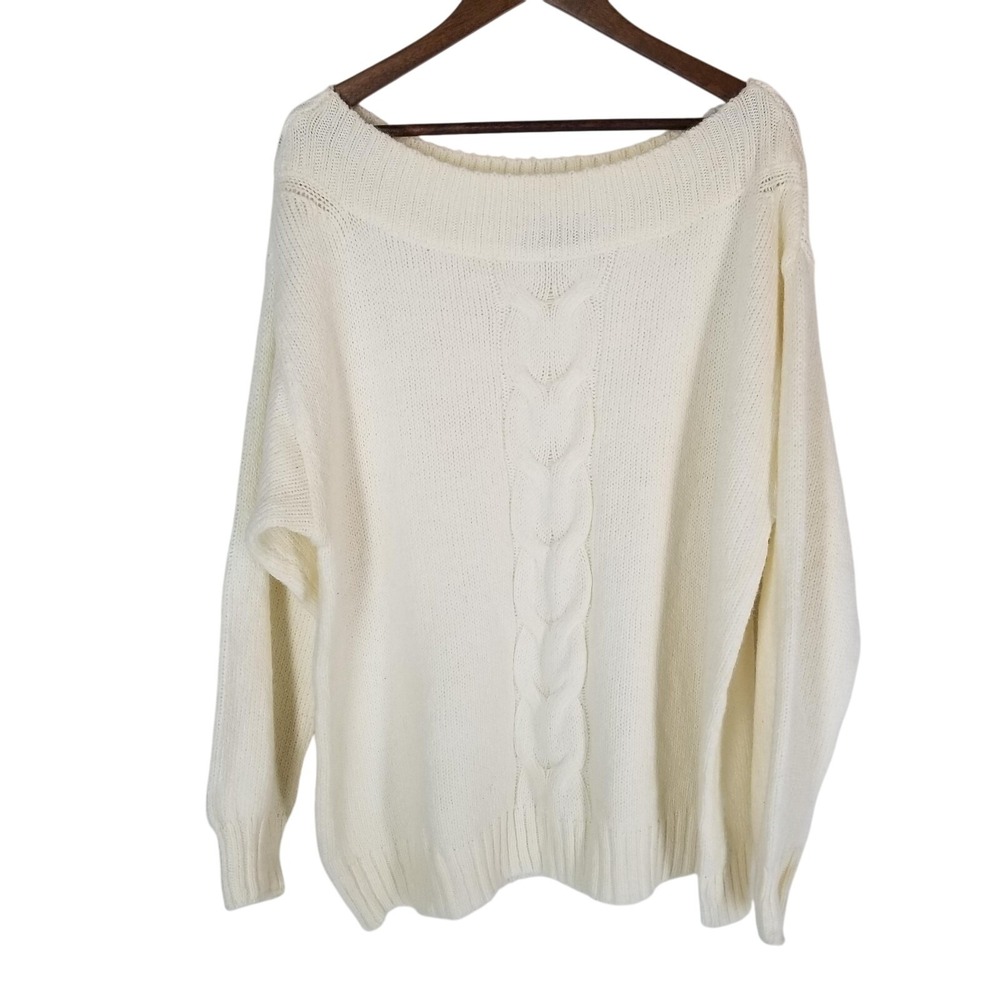 Lane Bryant Cream Cable Knit Boat Neck Sweater Plus‎ Size 18/20 Pullover Classic